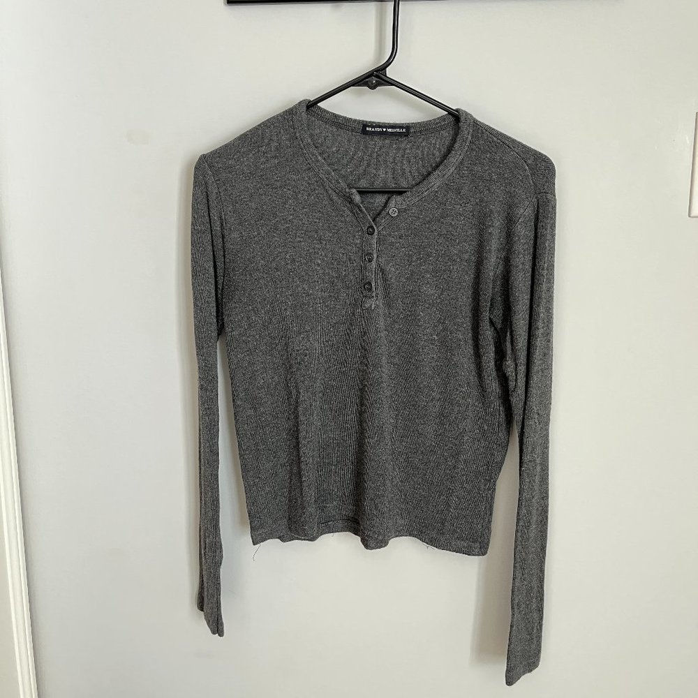 Gray Cropped Henley Sweater Top